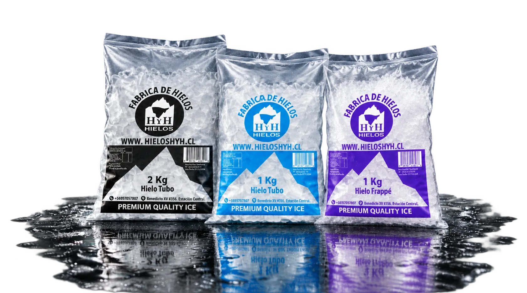 Bolsas de hielo tubo, frappé y escama Hielos HyH